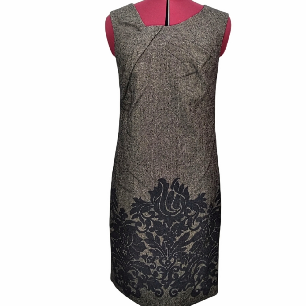 Rafaella Vintage Tweed Brown Wool Blend Jumper Midi Sheath Dress Size 4